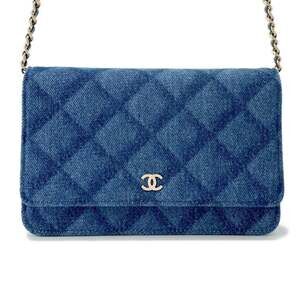 CHANEL Authentic Blue Leather Logo Wallet